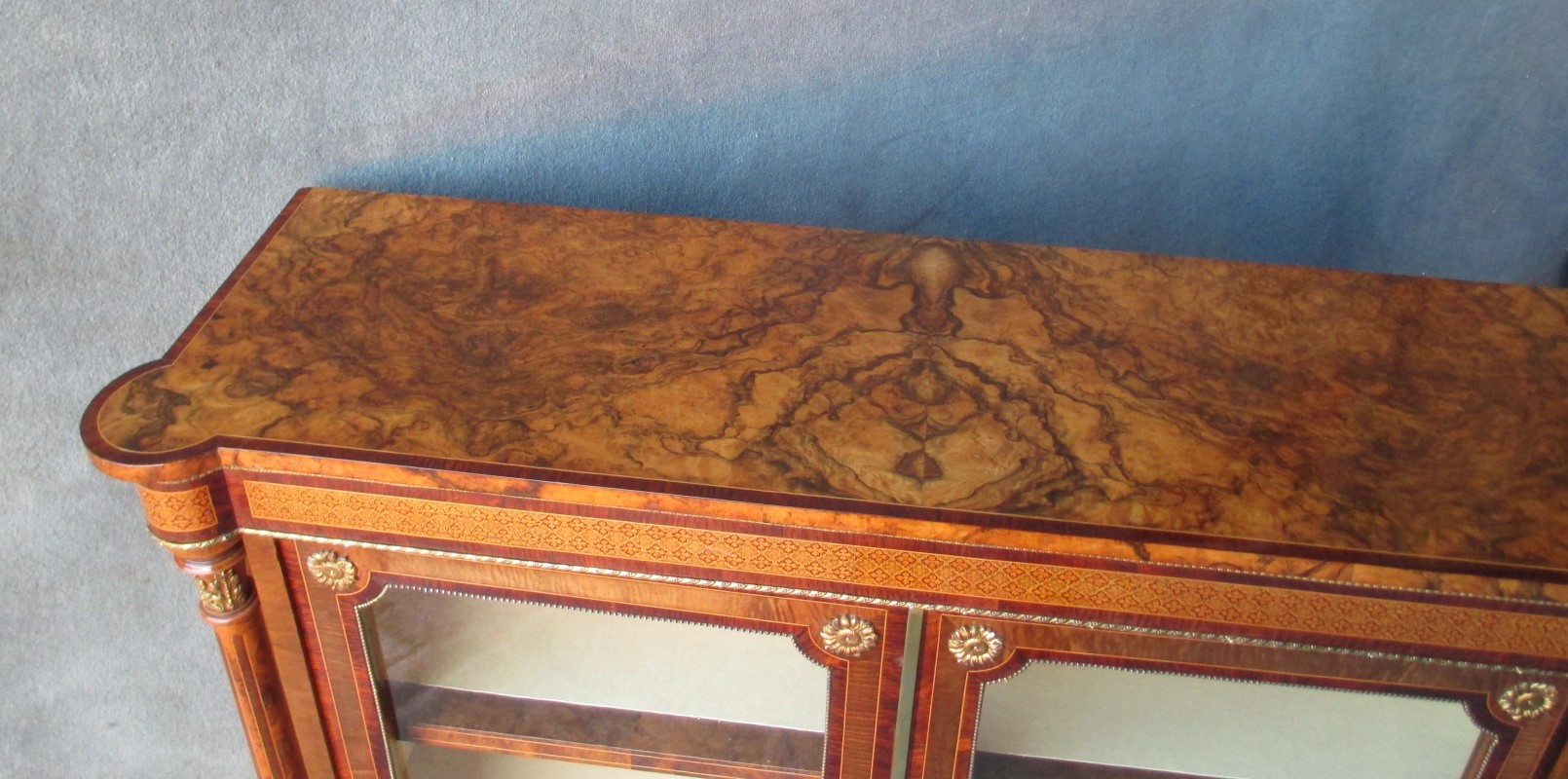 Burr Walnut and Tunbridge Ware 2-Door Pier Cabinet