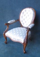 VICTORIAN OVAL WALNUT BUTTONED BACK ARMCHAIR