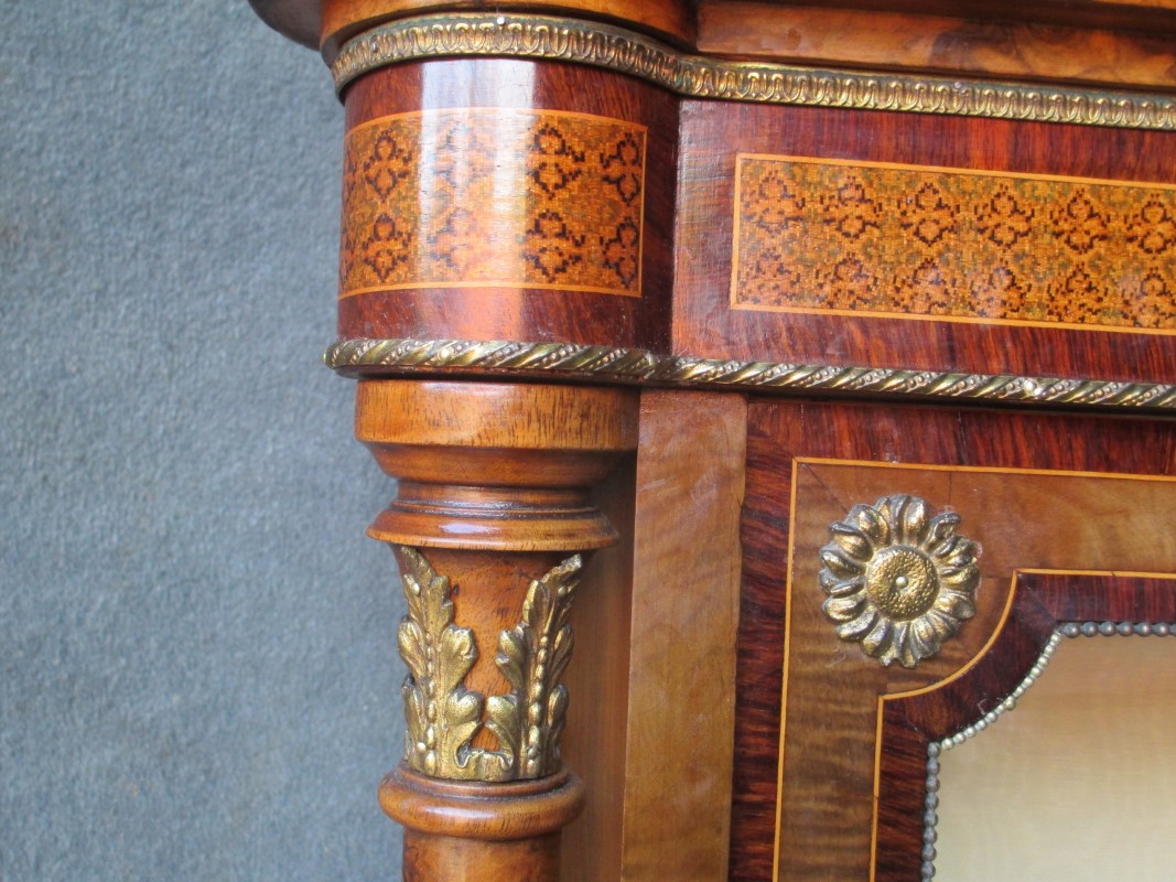 Burr Walnut and Tunbridge Ware 2-Door Pier Cabinet